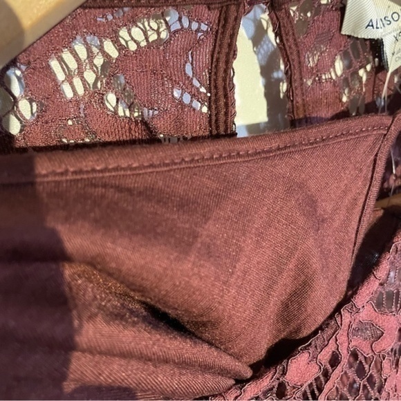 Allison Joy Lace Top Wine Burgundy AVIVA  Long Sleeve Sienna s shirt blouse NWOT - Picture 9 of 14